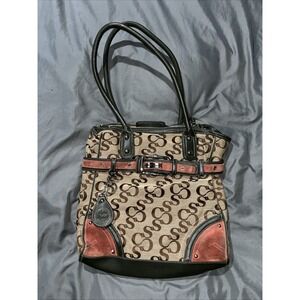 Sophia Caperelli Signature Logo Canvas 3 Section Purse Tote Shoulder Bag Suede